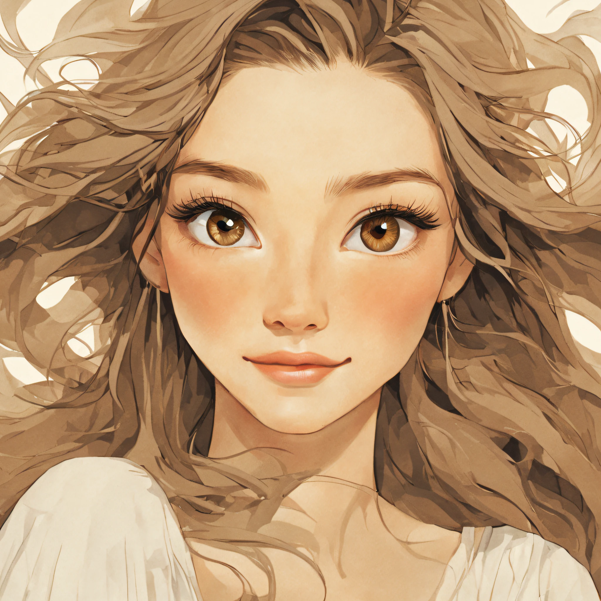 boundary cat, a white woman，with brown skin,street frontage，Illustration style，ssmile，long eyelashes straight hair，extremly high detail