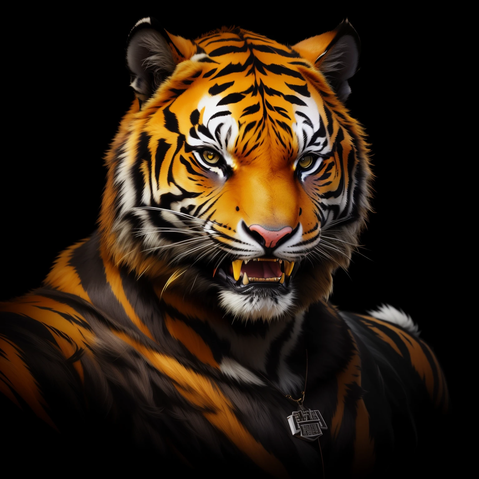 there  a tiger with a yellow and black face and a black background, tiger_beast, anthropomorphic tiger, fierce expression 4k, ((tiger)), tiger, 4k highly detailed digital art, by Adam Marczyński, a tiger, tiger head, 4k detailed digital art, tigers, trending on artstation 4k, cosmic tiger