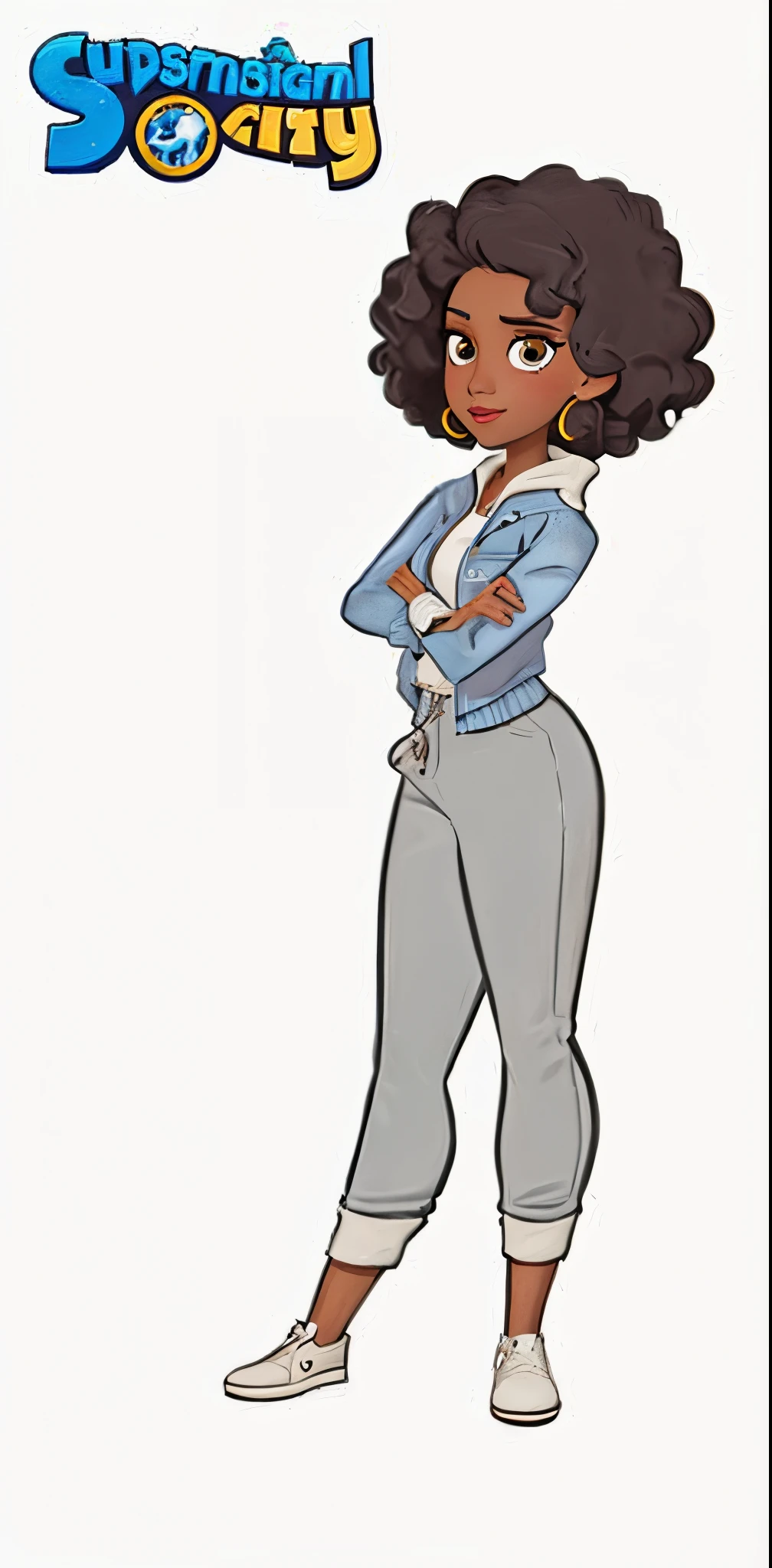 Character of a woman with curly hair and jacket, illustratio, styled, Style illustration, comic strip,  art-style, Animated characters, art-style, Artistically, image, styled, animated character design,  heroines, Disney character style
