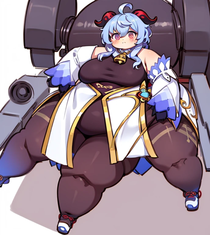 obese ganyudef, chibi,  middle body, white background, chritmas background, simple background, high details, UHD, fat ganyurnd, fat Ganyu