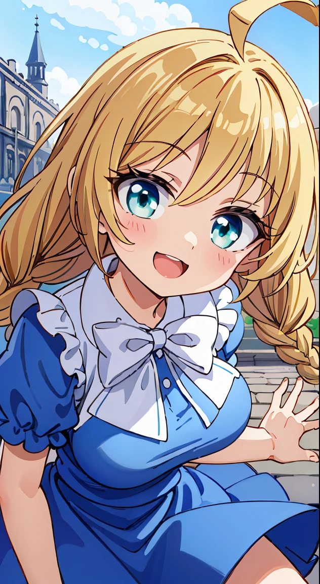 (masutepiece,Best Quality, Perfect ???????, High quality:1.4), nice hand, Perfect hands, Detailed beautiful hands, Large_filesize, fulcolor, hight resolution, symmetric, exceptional, Best aesthetic, newest, Anime, very beautiful detailed body,The hair,faces,The eye,
BREAK,



1 beautiful girl, girl with, (Cute:1.5),(Chibi:0.5),(kawaii:2.0),(Lori:2.0),(12 year old girl),(large full breasts:1.65),(Ahoge,Twin braids,Blonde hair, blue bow, Green eyes,eyebrows visible through hair,side locks,Parted bangs,Long hair, Hair Flower, Hair Ornament, Big ribbon in the hair, Curly hair,Bow:1.4),:el,White feathers, one white winged, Angel wings,Spread wings, Glowing wings),pitt \(??? Icarus\),gleaming skin, Clear skin, shining beautiful skin, Open mouth,Smile, Solo, tusk, Upper teeth,(long eyelashes, Double eyelids:1.2),Solo,gleaming skin, Clear skin, Beautiful skin,(best quality face),(Top quality glowing eyes),(The best smile,Doya face:1.45)  BREAK ( (Alice in Wonderland:1.2), Blue Dress, White Apron, inquisitive eyes, Blonde hair, zora々Innocence, wonderland explorer,  Smile,
BREAK,landscape, (Red, Black, White theme:0.8), 

vivid imagination. Alice's Wonderland, Whimsical landscapes, Mad Tea Party, queen&#39;croquet hall, Curious creatures, fast paced world, endless surprises.

BREAK,wakame,wakame,wakame,(Dynamic Poses, Dynamic Angle, close-up, Cowboy Shot, Cowboy Shot:1.4),

BREAK,(Blurry background:1.3),(absurderes, hight resolution, Super Detail Art),cel shading,Clear Color, Lonely optical effect, Beautiful pictures, Bright glow, mystic atmosphere,(Close-up of girl:1.1), Mystical light particle effect,manga influence, clean line drawings,
nice hand, Perfect hands,