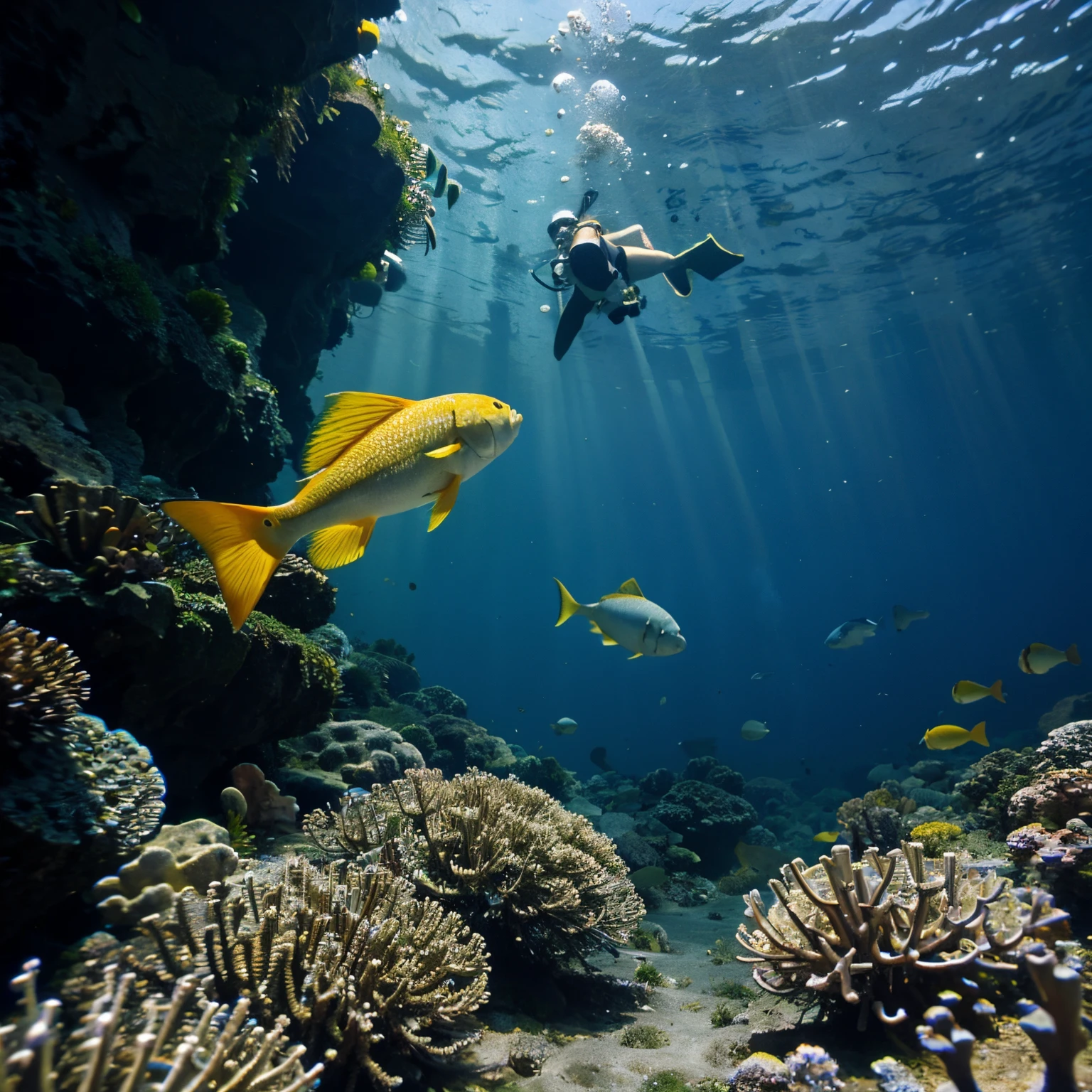 Diving, fish, bright colors