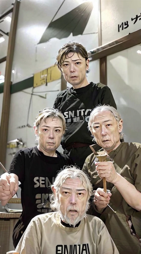 japanes、A old man、(senility:2)、(chipped tooth:1.3)、white  hair、Unkempt hair、dirty and tattered clothes、ID photo、sweet-smelling々Faces that have been made、Disgusting、pale face、depressed、