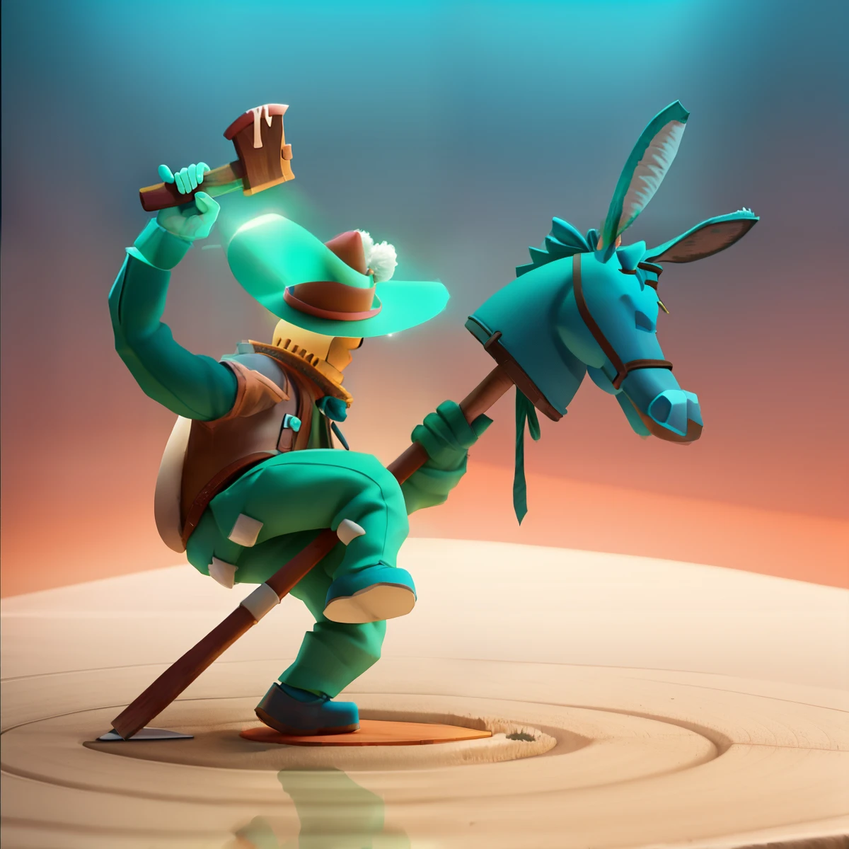 Hats,headless figure,With an axe in his hand,Donkey's head, 3d game art, k hd, pixar-style, Disney animation, clean backdrop, c4d, Overclocked renderer, Blind box toy style, tmasterpiece, high high quality,Okiriko,