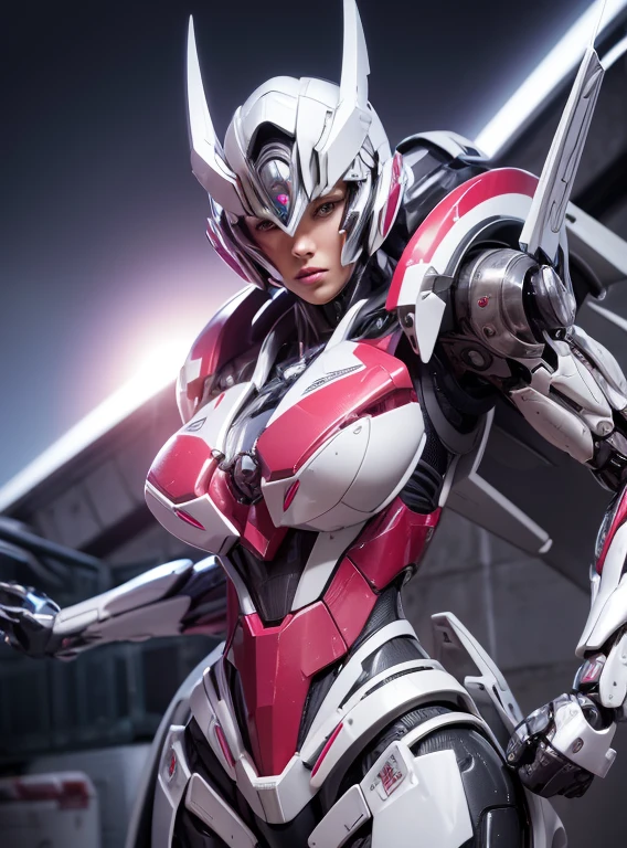 Textured skin, Super Detail, high details, High quality, Best Quality, hight resolution, 1080p, hard disk, Beautiful,(Arcee),beautiful cyborg woman,Mecha Cyborg Girl,Battle Mode,Girl with a Mecha Body,She wears a futuristic Transformers mech,Female Warrior,fully body photo