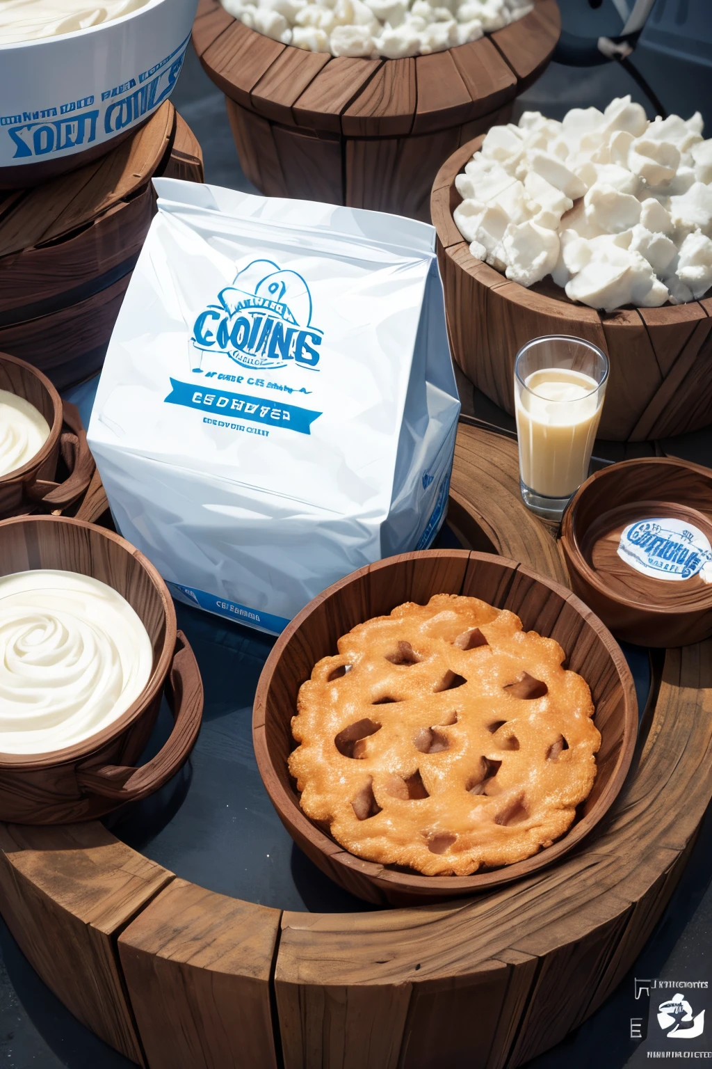 logo design, milk factory, factory name: "cowies", circular logo, cows