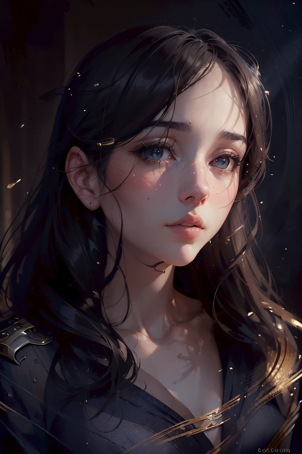 (best quality,4k,8k,highres,masterpiece:1.2),ultra-detailed,(realistic,photorealistic,photo-realistic:1.37),brushstroke-intensive portraits,cinematic elegance,golden light,dark proportions,flowing brushwork,multilayered realism,feminine themes,illustration,oil painting,texture,hints of Impressionism,luxurious palette,naturalistic skin tones,vibrant colors,expressive eyes and lips,detailed facial features,subtle emotion portrayal,charming postures,soft background,mysterious atmosphere,subtle lighting effects,painterly strokes,finely rendered clothing,Rich texture and detail,graceful poses,storybook-like element,majestic aura,breathtaking beauty