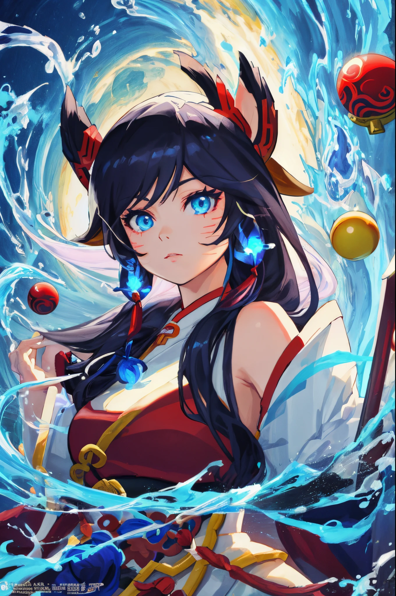 (Detailed light),depth of fields,Anime girl with white hair and blue eyes holding a sword and a sword in the water, portrait onmyoji, Onmyoji, onmyoji detailed art,official artwork, detailed anime art, Ayaka Genshin Impact, detailed anime art, Magic Taoist