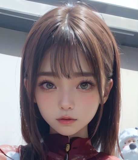 tre anatomically correct,Masterpiece of,High image quality,(Cute Santa Claus costumes:1.5),(The material of the costume is high-quality silk:1.4),20 years old, Japan Female, (Random posture:1.4),Professional Lighting,((Japan hair)),((Natural smile)),The ultra-detailliert、High quality textures、intricate detailes、detaileds、Very detailed CG、High quality shadows、Detail Beautiful delicate face、Detail Beautiful delicate eyes、depth of fields、Ray traching,1girl in, japanaese girl, Fashion Model, slender,Warm atmosphere,Outdoors with a Christmas atmosphere