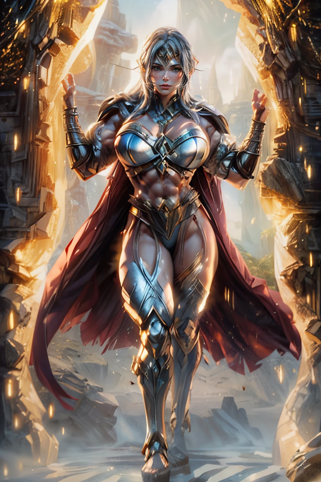 Muscle Girl, Asgard，valkyrie，Senhora Cavaleiro，anatomia correta，epic fantasy digital art，tmasterpiece，8k，high-definition resolution，Desenho detalhado，alta qulidade，, Epic composition,