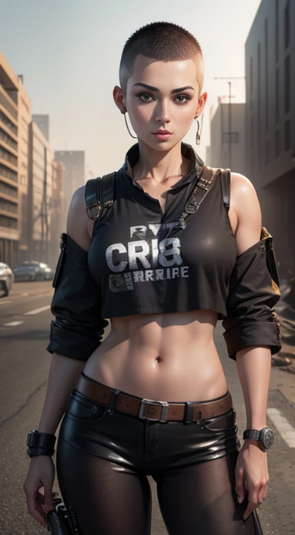firefighter, realistic, 4k, cinematic, anime, girl,Morena, 32yo, charismatic, helmet, red T-shirt and gray pants,water