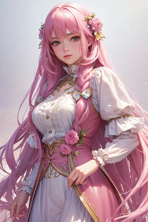 (best quality, highres, masterpiece:1.2), ultra-detailed, (realistic, photorealistic:1.37), 1girl, fractal art:1.3, dreamy pink long hair, beautiful and aesthetic, fairytale ambiance, soft lighting, pastel colors