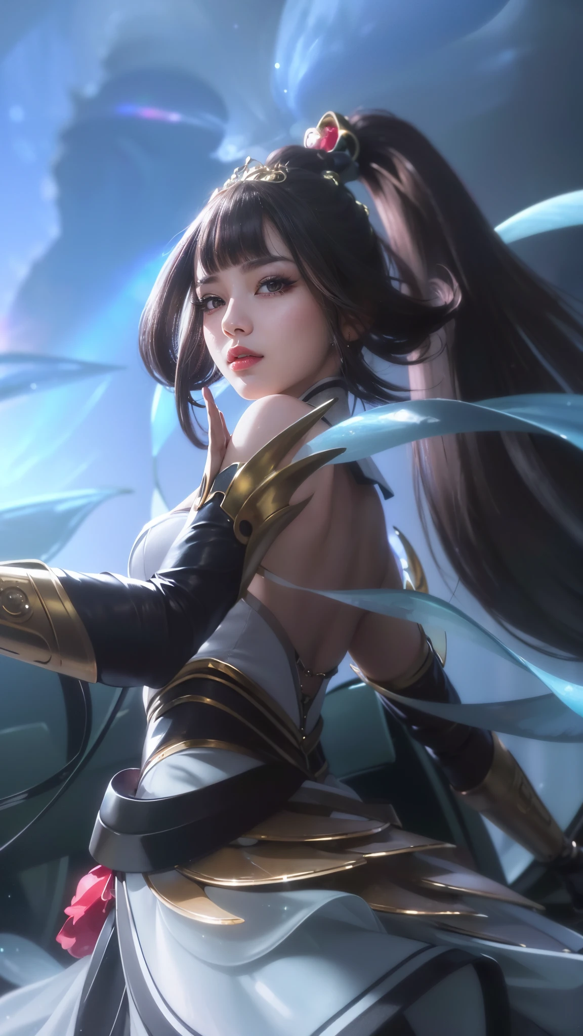 (8k, RAW photo, photorealistic:1.25) ,( lipgloss, eyelashes, glosace, glossy skin, best quality, ultra highres, depth of field, chromatic aberration, caustics, Broad lighting, natural shading,Kpop idol) looking at viewer with a serene and goddess-like happiness,