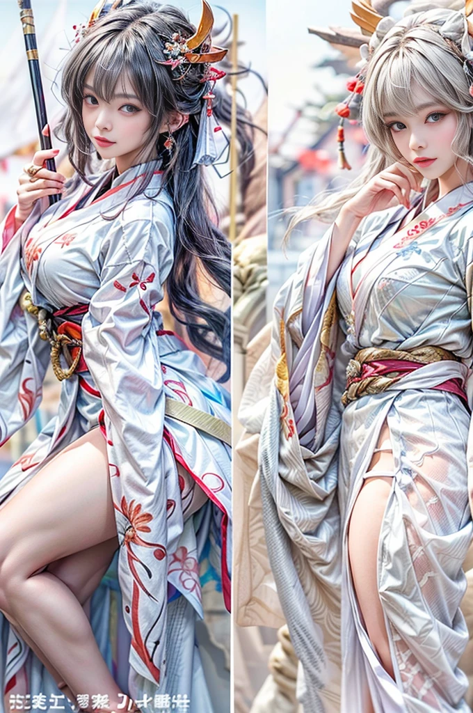 (Photoreal Stick:1.4, masutepiece:1..3, 8K), top-quality, ​masterpiece, 超A high resolution, Perfect dynamic composition, Professional camera work, Grow Light Effect, Mystical portrait, Cinematic Light, Highly detailed skin and facial texture:1.3, The ultra-detailliert, A detailed eye, (Riding the White Dragon, have a noble cane), (myterious:1.3, Fanciful:1.2, tradition:1.2, wretched:1.2, majestueux:1.2), 1girl in, 25-years old, cute and sexy slim goddess, Fair skin, (Smiling:0.9, Totally captivates you:1.0), (japanese miko costume:1.3), (voluptuous breasts:0.9), (Backshots, Calm pose), (Beautiful blue eyes, Eyes that feel beautiful eros:0.85), Sexy face:0.4, (A mouthfeel that feels beautiful eros:0.85), ((Too cute beauty:0.9)), Fantastic background