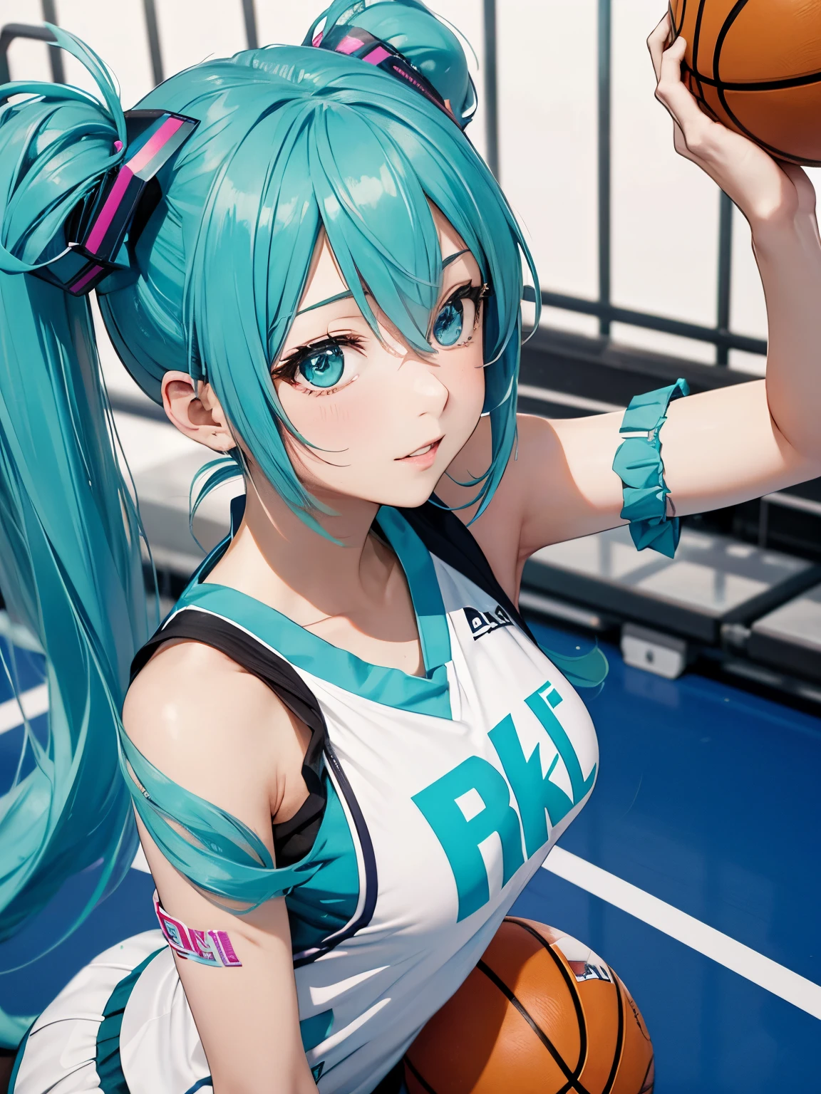 miku hatsune,SLUMDUNK,Beautiful breasts,basketball,Three-point shooting