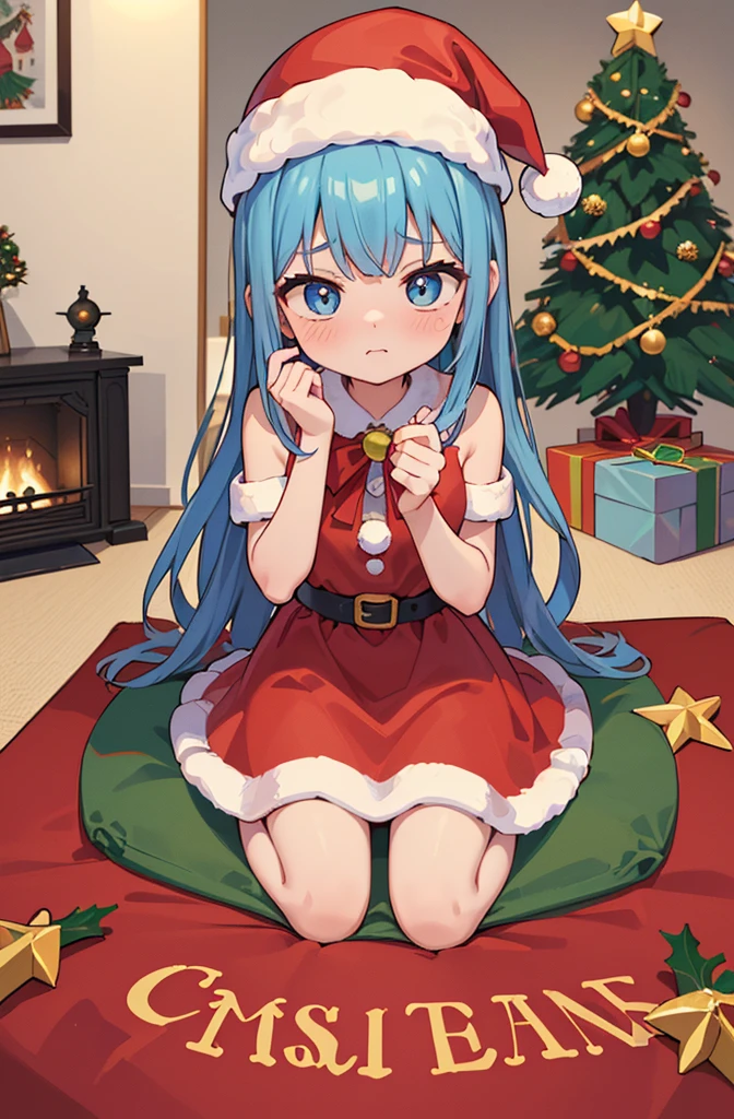 qualidade superior、Qualidade de imagem superior、obra prima、 adolescente((Natal、santa hat、18 anos、 Idade、Melhor Busto、grande bast,Lindo apoio de olhos azul claro bem aberto, uma loira、Um esguio,Grandes vales、tingir as bochechas de vermelho、Refletindo todo o corpo、rir、sacolinha branca para presente de natal、Capa vermelha、shy face、embarrassed face、expansion,inclinando-se para a frente)),Hiqualidade、arte bonita、Antecedentes com((meu elegante quarto noturno、Vento de Natal、stove、red carpet on the floor、lareira、Christmas tree、cama vermelha、Kotatsu、presente de Natal)))、masutepiece、profundidade de campos,