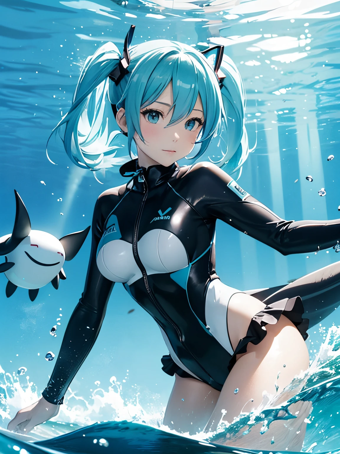 miku hatsune,Scuba,manta ray,Under the sea,Beautiful breasts,wet suit