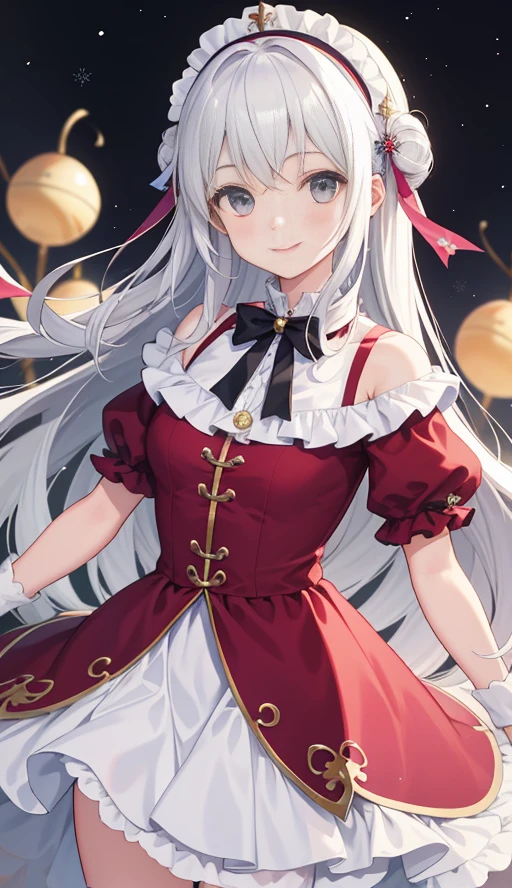 1girl em、COMO-、um sorriso、Natal、Vestido com fantasia de Papai Noel、