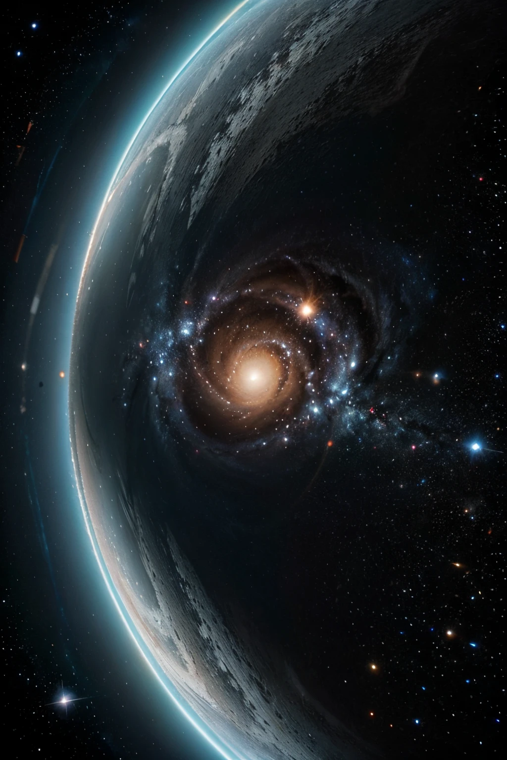 Combine the following text into this painting:
Energy the vortex of this world of consciousness、The high-density state when black holes gather。So it will always dissipate,and will always return to the dissipated state。Our universe itself also a process of "badness" after "becoming",And there an individual in the middle,That , various small black holes in the universe。And the universe itself also a temporary black hole that "exists"。
The more complicated issue that,Small black holes will create large universes,It does not mean that size an inclusion relationship,It's some kind of feedback model。Similar to what we feel in this world, the consciousness of our own descendants may be our own ancestors,This endless loop like a Moebius strip,But it’s not a linear cycle。
Therefore, the so-called energy just the collapse of space and time caused by the high-speed collision of particles similar to the microscopic world.、Just twists and whirlpools。