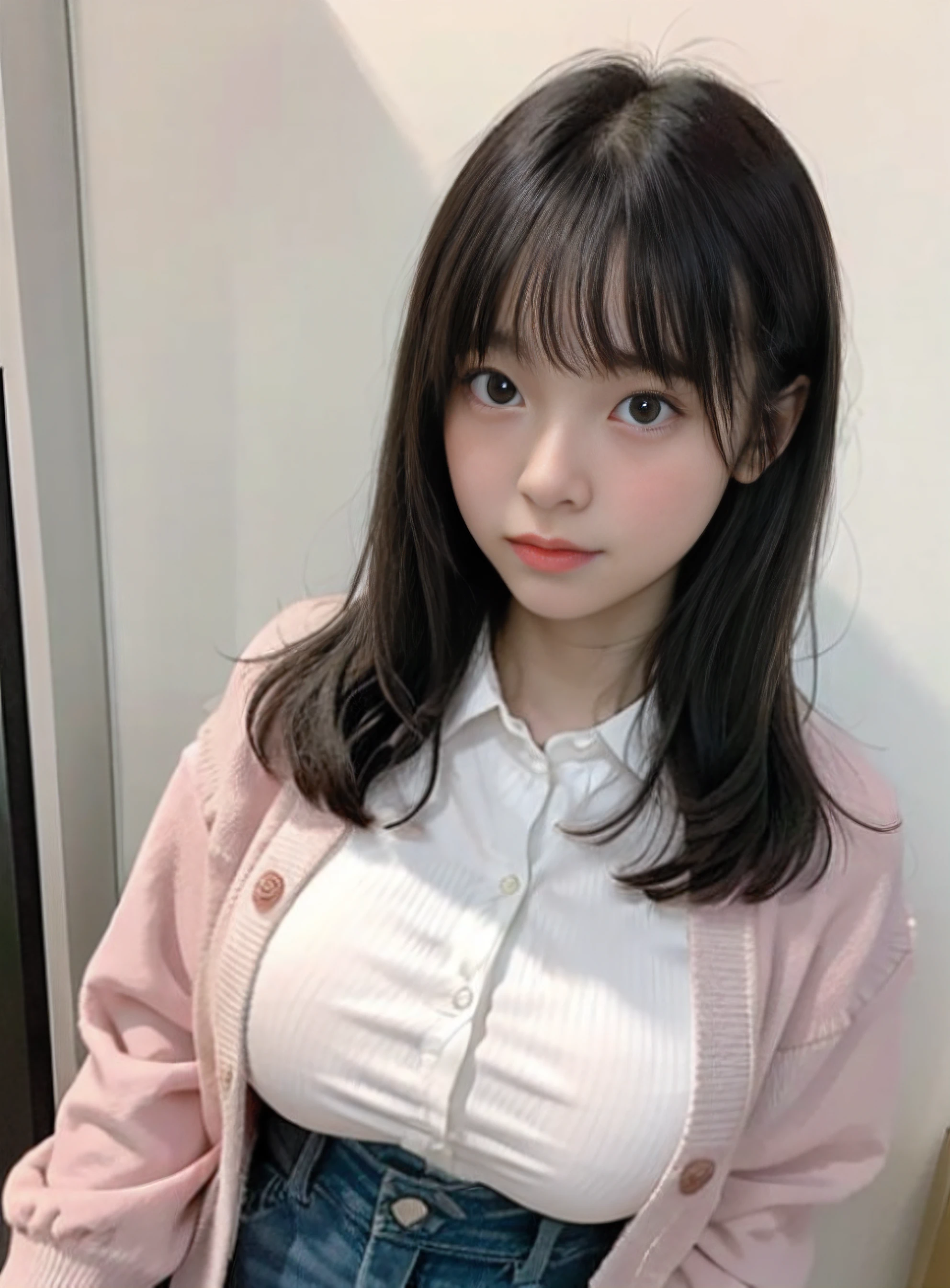 15yo student、Lori、childish、Colossal tits、Colossal breasts on the verge of bursting、Pink cardigan