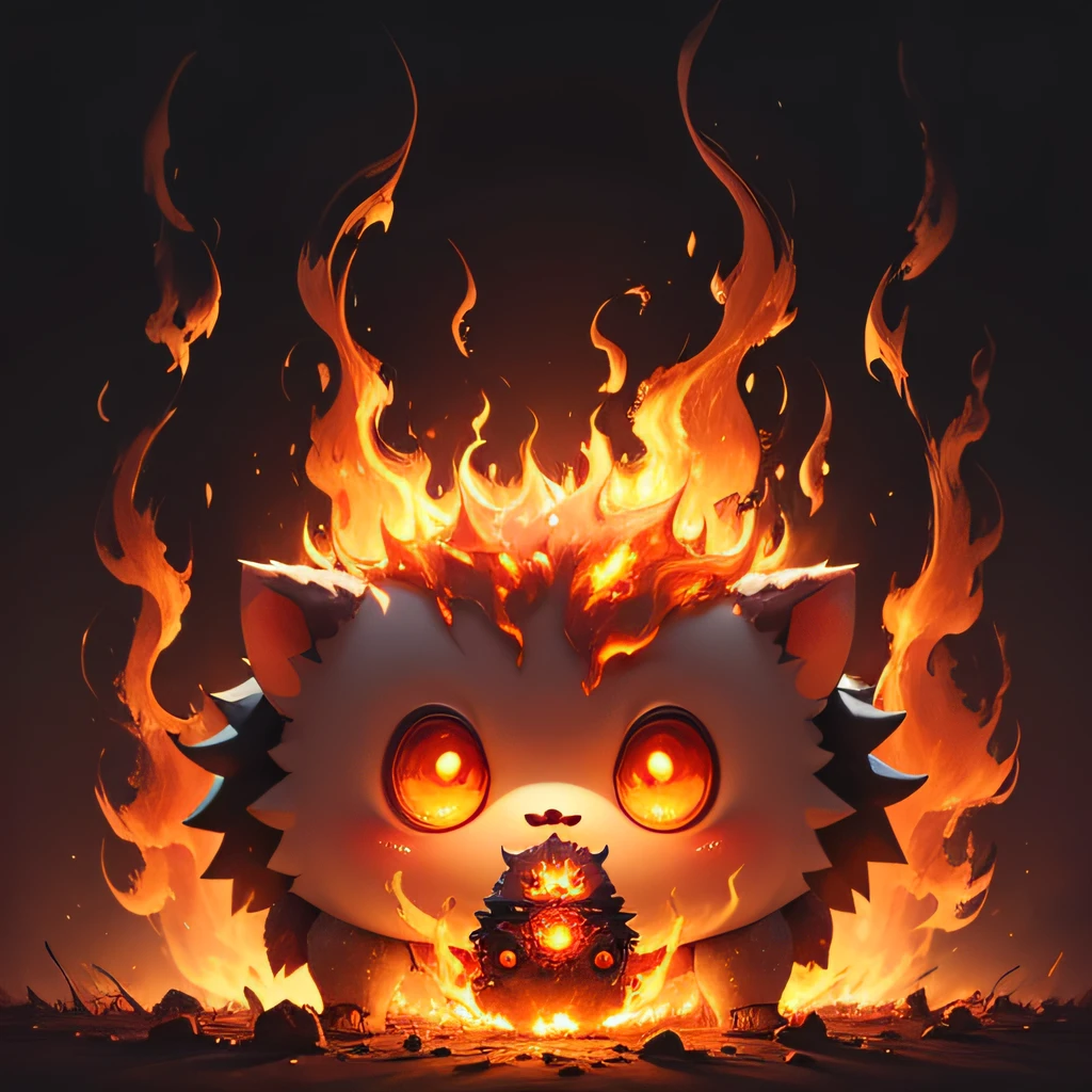 Cute chibi monster with fire attribute, hedgehog monster, A monster covered in flames, There was a huge tornado of flames in front of me., Behind, Left and right., (masutepiece), (Best Quality), (ultra high detailed)