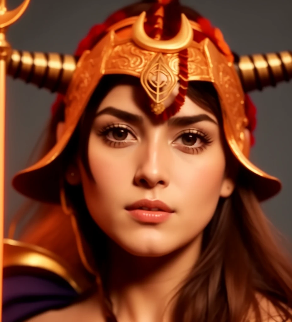 French and German woman,Horns,Wearing a horned headdress,Sword in hand, Wear a helmet with horns, Portrait of a modern Darna, portrait of a scorpion goddess, Salma Hayek as Barbarian, avatar images, Dōjinga, annabeth chase, Maya Ali as D&d mage, has horns on its head, Maya Ali