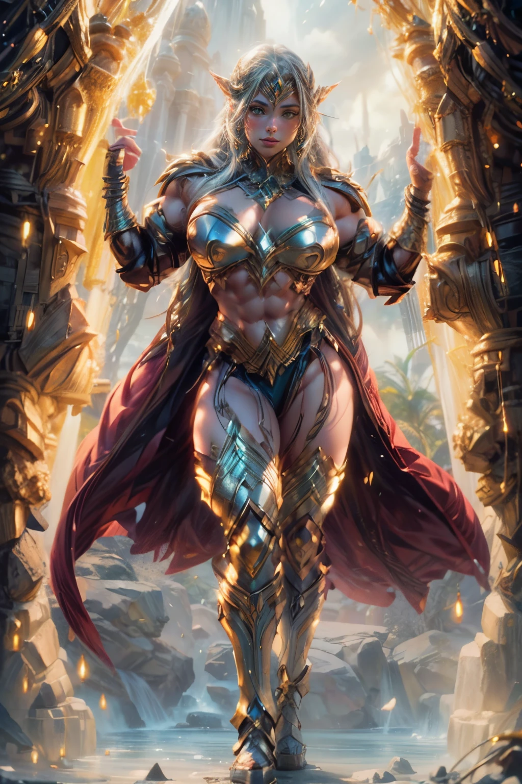 Muscle Girl, Asgard，valkyrie，Senhora Cavaleiro，anatomia correta，epic fantasy digital art，tmasterpiece，8k，high-definition resolution，Desenho detalhado，alta qulidade，, Epic composition,