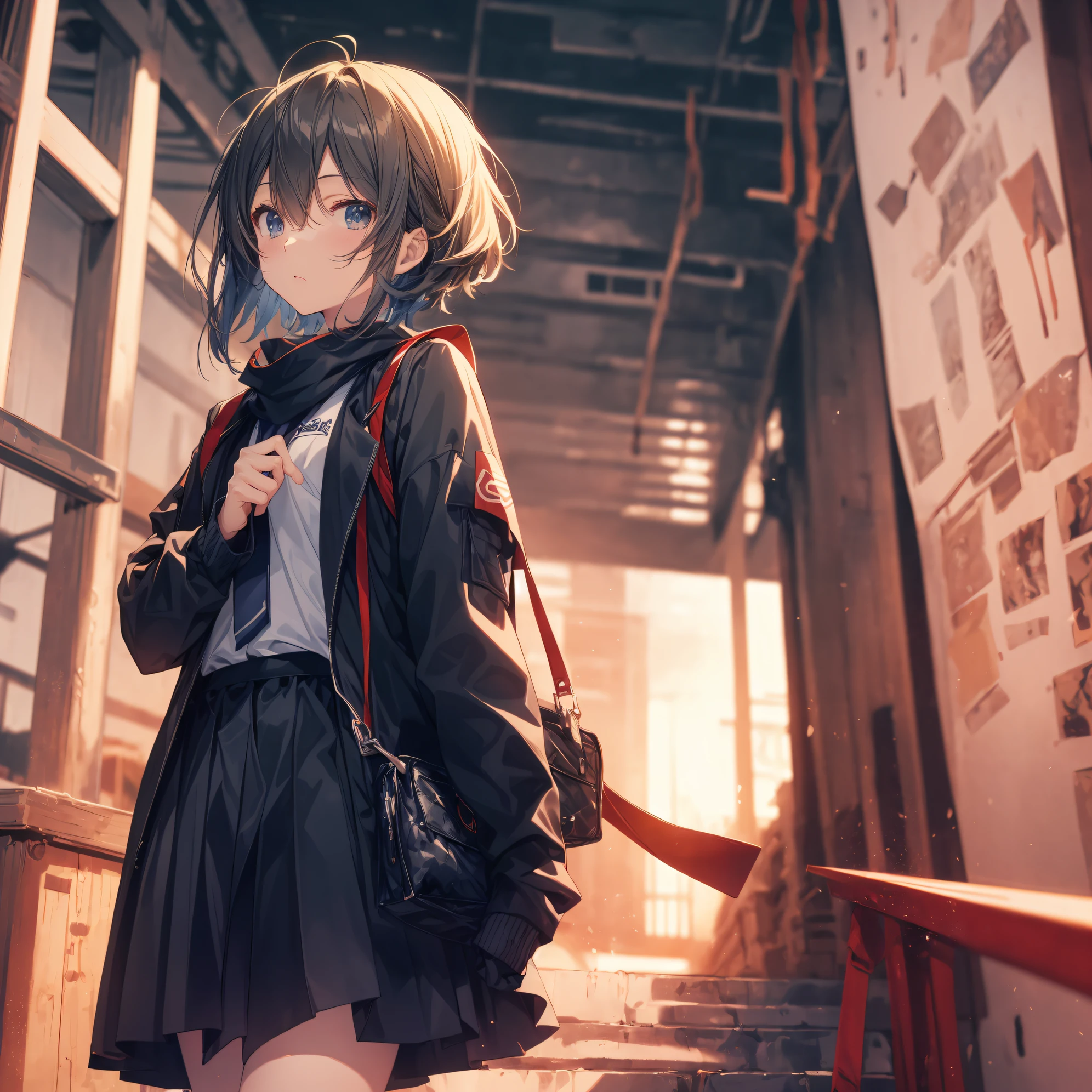 Top quality by Moe creator god, Ultra-detailed, anime moe art style,Best Anime 8K Konachan Wallpapers,Pixiv Contest Winner,Perfect ???????, BREAK,(Draw a girl sleepily walking to school. ),BREAK, 1girl in, (Solo,Lori,child,13years:1.3),a junior high school student, Androgynous attraction, (messy very short hair), Full limbs, complete fingers, flat chest, Small butt, groin, Small eyes,Beautiful detailed black eyes, Well-proportioned iris and pupils, disgusted eye, Japan school uniform, Skirt, On the way to school. BREAK,High resolution,super detailed skin, The best lighting by professional artists, 8K, Illustration,