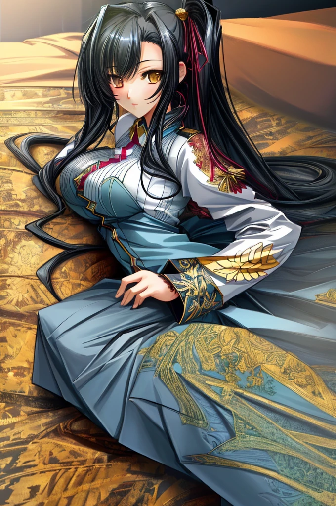 (masterpiece ,Best Quality,Insanely detailed),Beautiful 8K CG artwork,1 absolutely beautiful woman,solo,side pony tail,big breasts,on the bed,