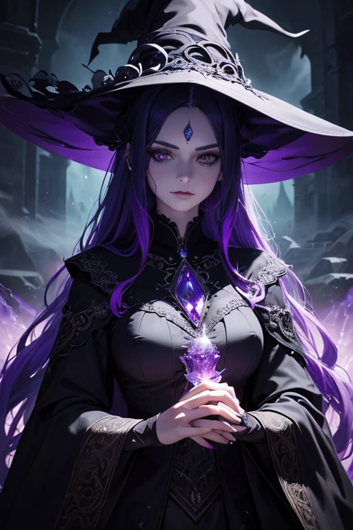 (highres:1.2),detailed portrayal of a witch (lady:1.1, witch),spikedress, sharp focus, vibrant colors, haunting atmosphere, fantasy art, long wavy hair, flowing gown, intense gaze, mystical background, smoky atmosphere, enchanting aura, magical accessories, dark and mysterious, eerie lighting, detailed face, intricate jewelry, dramatic pose