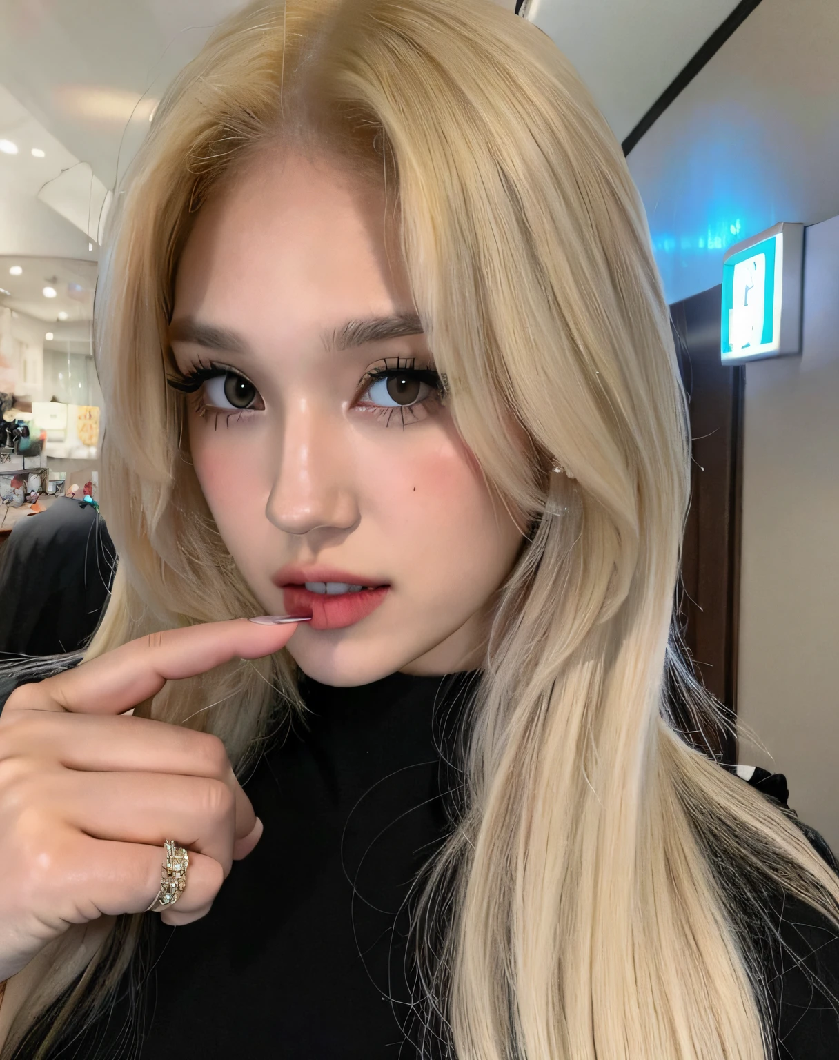 Blonde woman with long hair and ring on finger pointing at camera, Ava Max, Parque Roseanne de Blackpink, Lalisa Manobal, Retrato de Jossi de Blackpink, Jossi de Blackpink, Hermosa mujer surcoreana, Chica coreana, Lalisa Manoban de Blackpink, Cabello largo y rubio y ojos grandes, 18 years old, Cabello largo y rubio y ojos grandes