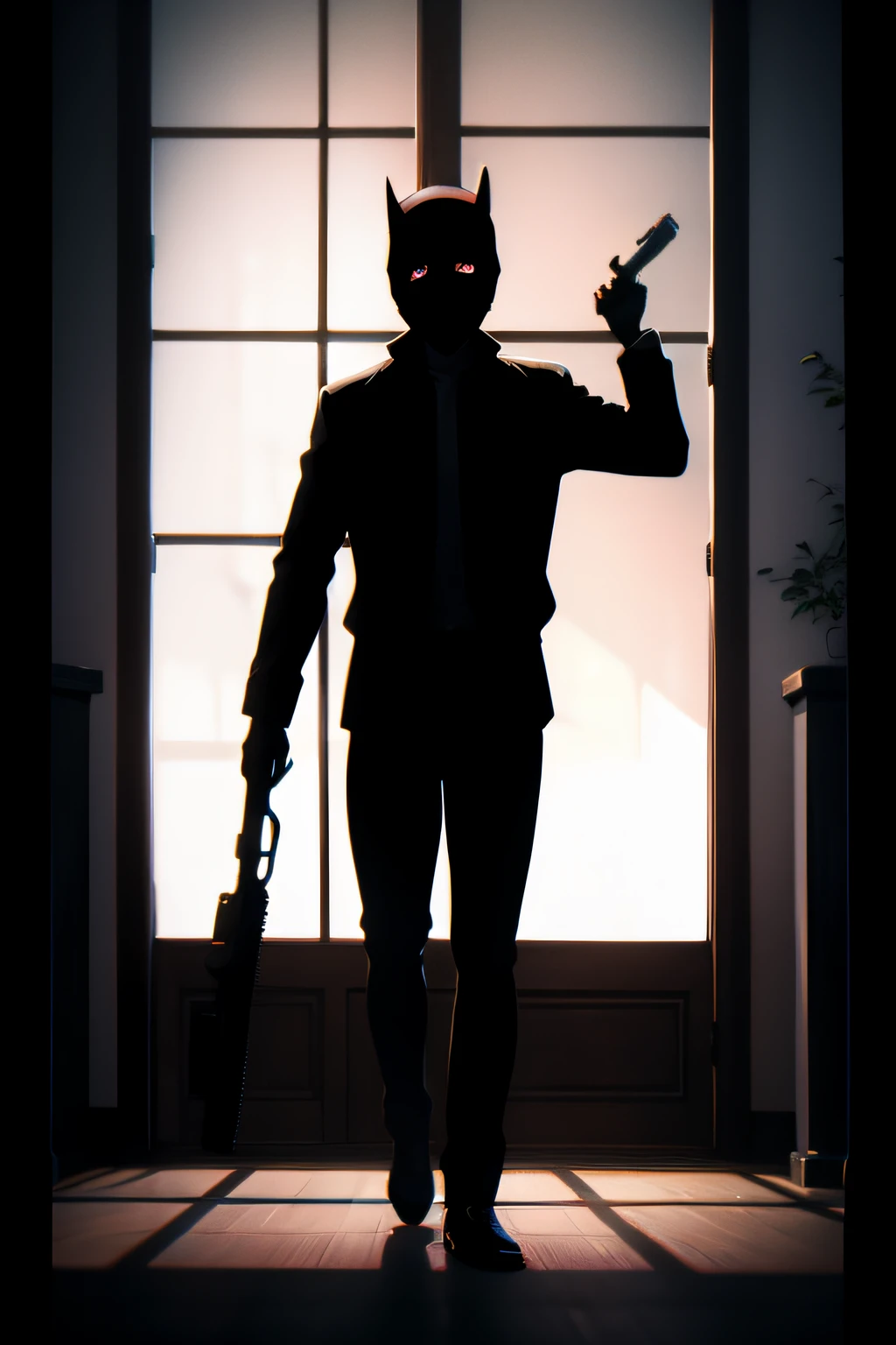 danger, intruder, mask, man, gun, house