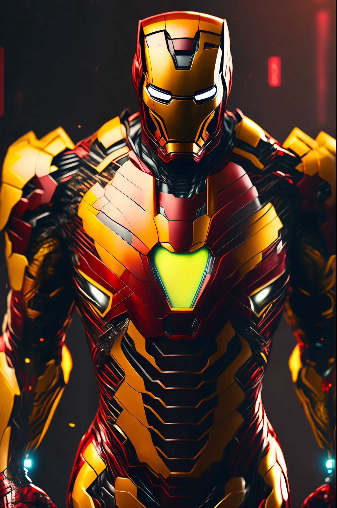 Marvel Ironman Corpo Inteiro, armadura amarela e preta, Cyberpunk, 8k