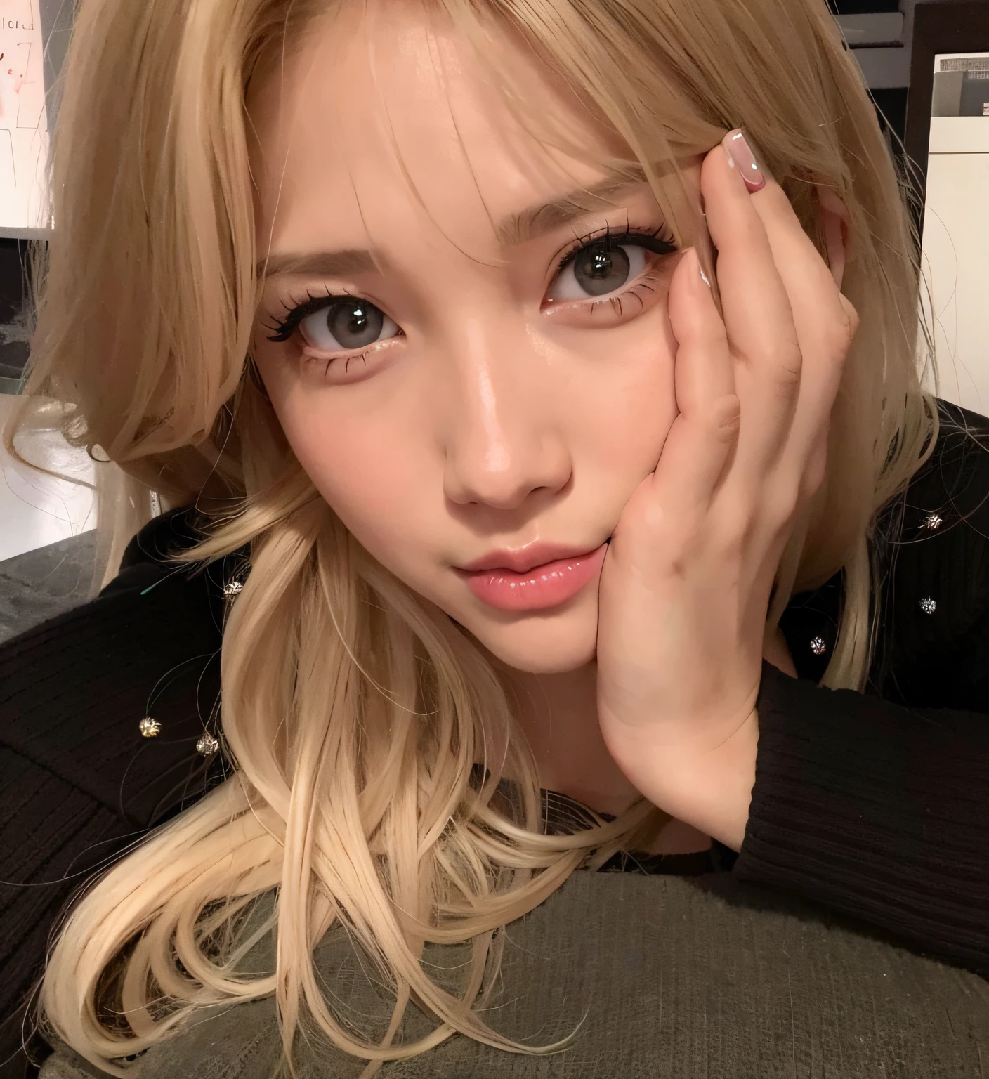 Blonde woman with long hair and bright orange lipstick posing for a photo., tzuyu de dos veces, Lalisa Manobal, Parque Roseanne de Blackpink, cabello rubio y ojos grandes, Jinyoung Shin, Lalisa Manoban de Blackpink, Sun Yunjoo, Sakimichan, Heonhwa Choe, por Ayami Kojima, Cl