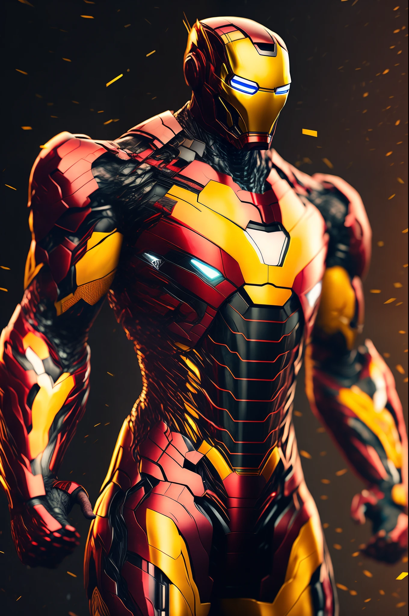 Marvel Ironman Corpo Inteiro, armadura amarela e preta, Cyberpunk, 8k