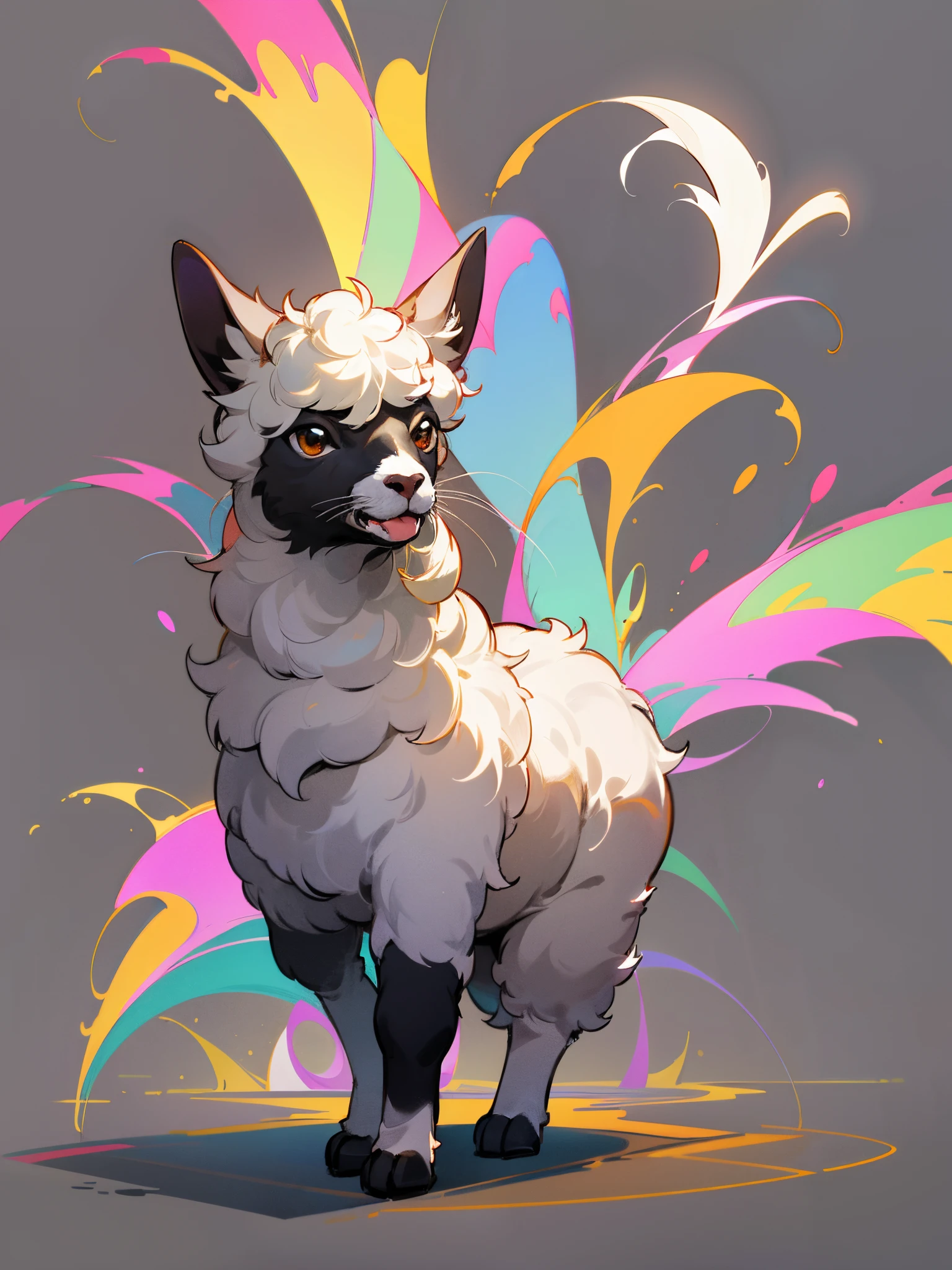 A alpaca saying "Thank you" in the style of LINE stickers, illustration, anime, gray background, 4k, masterpiece - --auto --s2