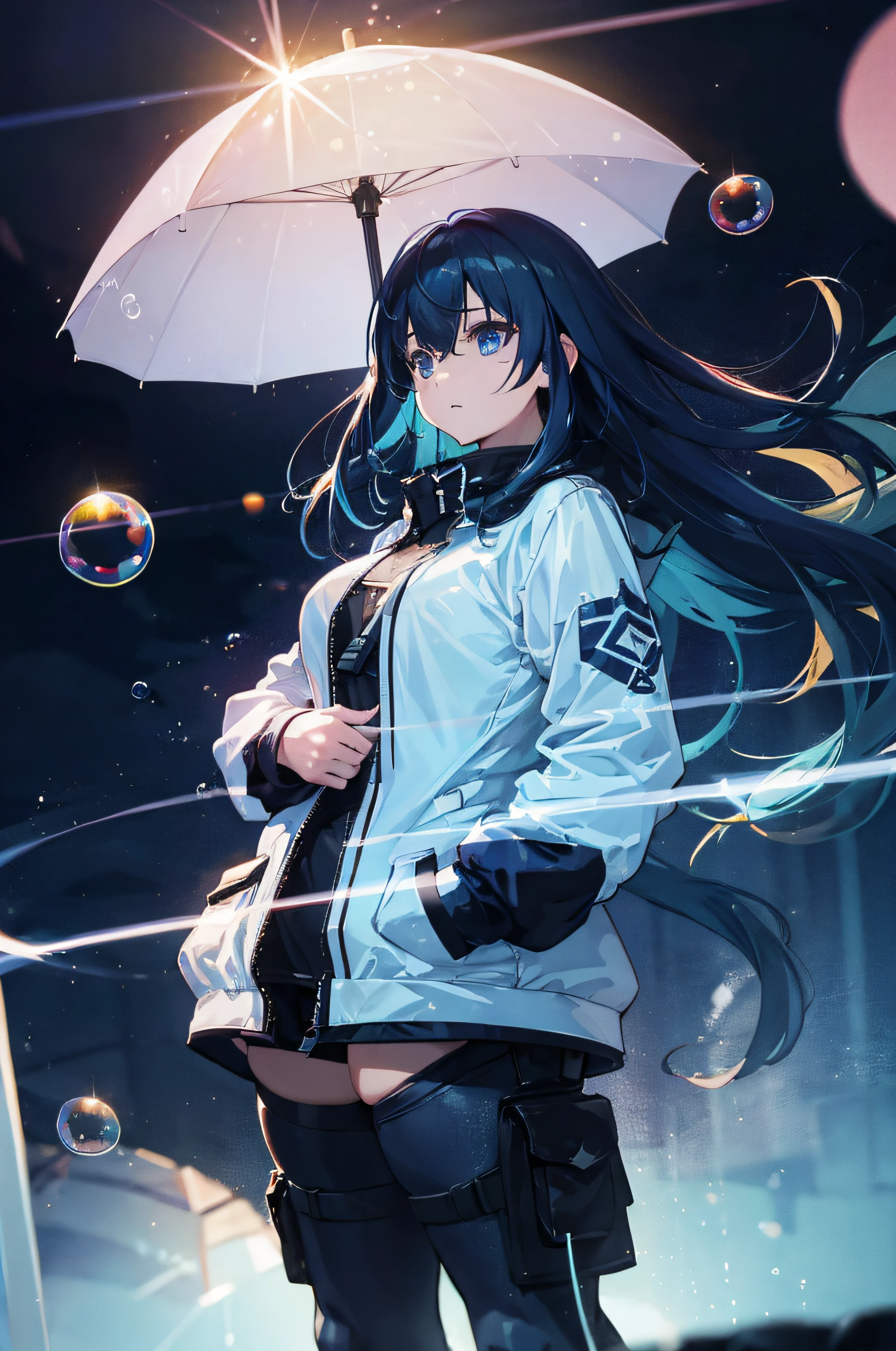 Girl with her hands in her pockets、(Hands in pockets:1.4)、(big bubble gum:1.4)、(Shibuya:1.4)、(night lights:1.4)、(thick body:1.4)、(long dark blue hair:1.4)、Blue eyes、nffsw(HighDynamicRange)、光线追踪、NVIDIA RTX、Hyper-Resolution、Unreal 5、Sub-surface scattering、PBR Texturing、post processed、Anisotropy Filtering、depth of fields、Maximum clarity and sharpness、 multi-layer texture、Albedo Map、Specular Map、Surface Shading、Accurate simulation of light-material interactions、Octane Rendering、Two-tone lighting、Low ISO、White Balance、thirds rule、Wide aperture、8K Raw、Efficient Subpixel、sub-pixel convolution、(Luminescent particles:1.4)、{{masterpiece、top-quality、extremely details CG、Unity 8k Wallpapers、。.3D、cinematlic lighting、lensflare}}、