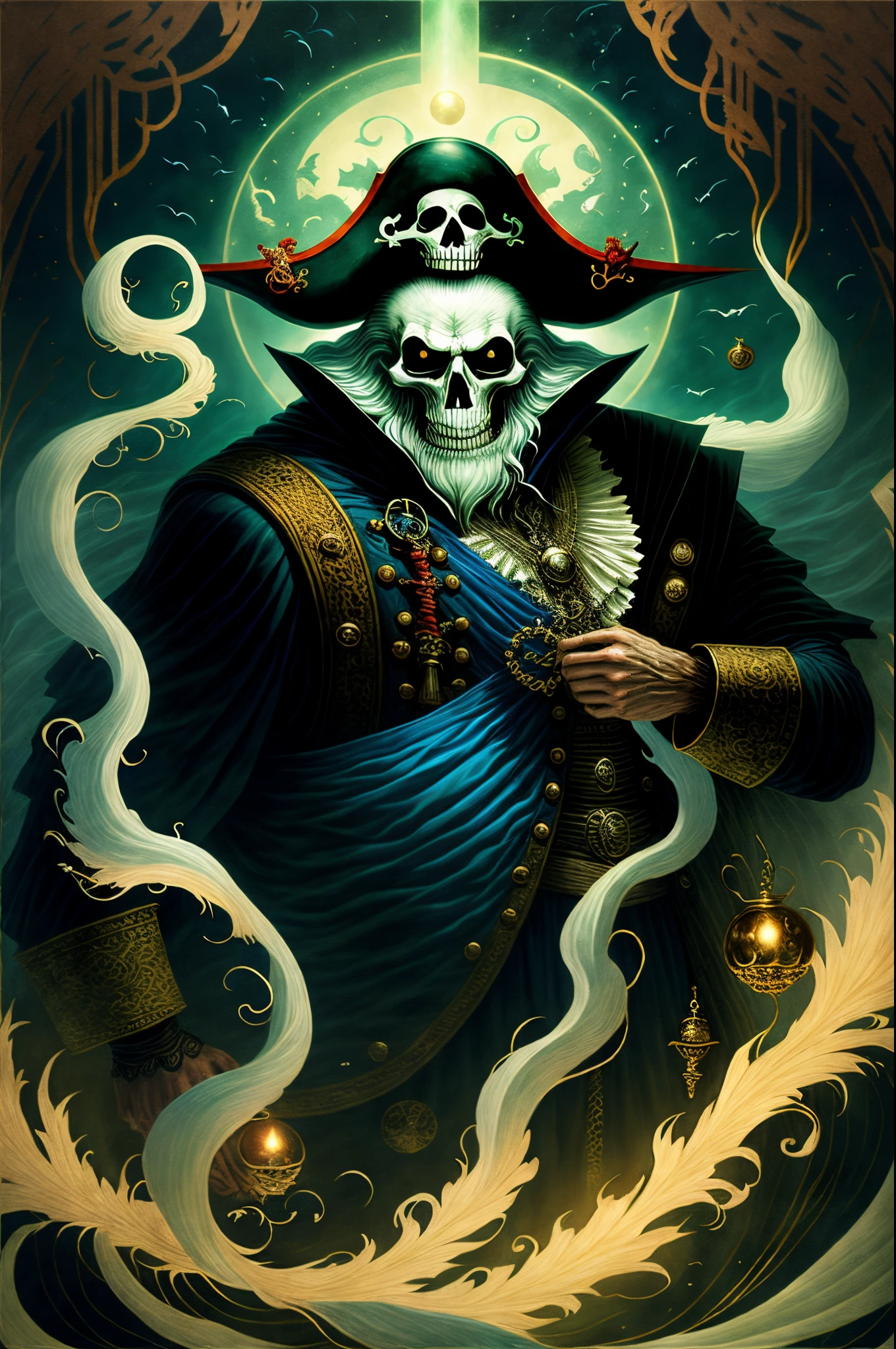 best quality, masterpiece, ultra high res, CCDDA Artstyle,
a ghostly pirate haunting the seven seas,