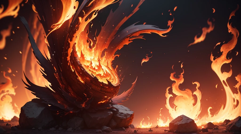 (best quality,8k,masterpiece:1.2),highly-detailed,complex, dramatic,CG-rendered wallpaper depicting flames and fire in a mesmerizing fashion.