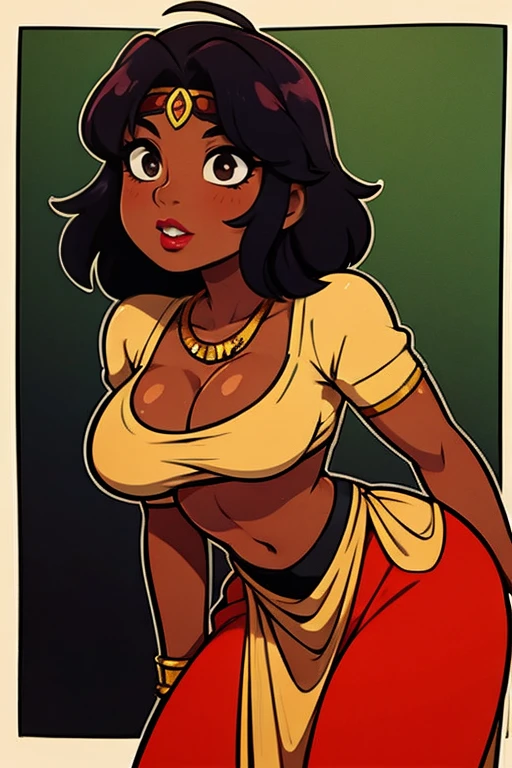 dark skinned female, Roman clothing, barnet, red lips