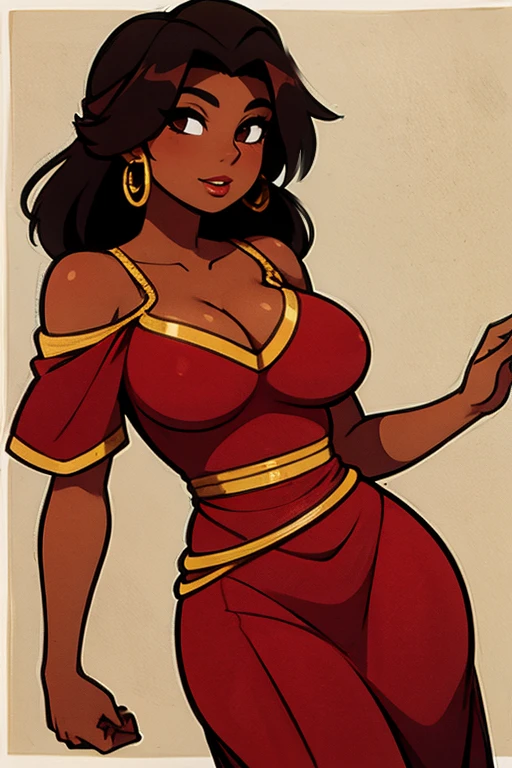dark skinned female, Roman clothing, barnet, red lips