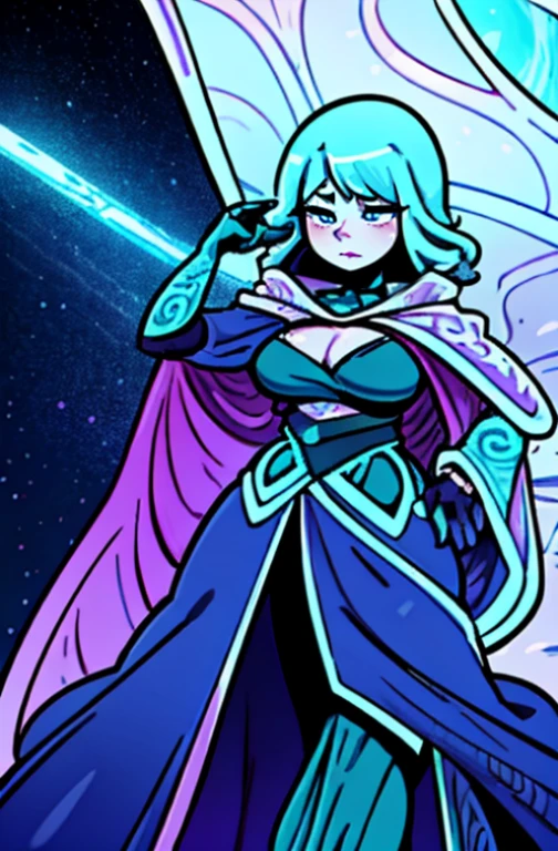 Thicc godness nebulosus clothes Galaxy cosmic female attire realistic beautiful futuristic goddess outfit large cloak nature gem space opera dragon beautiful lighting clouds neon hair reflective surfaces water, intricately detailed, by ilya kuvshinov, krenz cushart, Greg Rutkowski, pixiv. cinematic dramatic atmosphere, sharp focus, volum