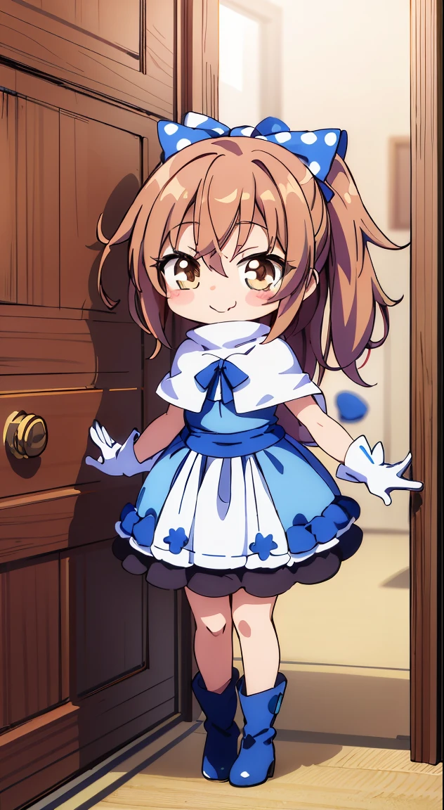 (masterpiece, Best Quality, Perfect Anatomy, High quality:1.4), nice hand, Perfect hands, Detailed beautiful hands, Large_filesize, fulcolor, hight resolution, symmetric, exceptional, Best aesthetic, newest, Anime, very beautiful detailed body,The hair,faces,The eye,(chibi,full body:1.6),BREAK,
1 beautiful girl(Cute:1.5),(Chibi:0.5),(kawaii:2.0),(Lori:2.0),(7 year old girl),(Solo:1.65),BREAK, (flat chest:1.2,), Clear skin, Beautiful skin, Shy, One Beautiful Girl,Colossal tits(Hair Bow, reddish brown hair, Twin-tailed:1.2), (Brown eyes, long eyelashes, Double eyelids: 1.2), BREAK, Star \(symbol\, (gloves, White Gloves:1.3), (bug, Dress,polka dot:1.3) , Looking at Viewer,(long boots:1.2),Shiny skin,Clear skin, Beautiful skin,(best quality face),(Top quality glowing eyes), (The best smile,Doya face:1.45), BREAK,
BREAK,(outdoor),
(backdrop of a city landscape :1.3) ,
(extraordinary beautiful woman from entrance door :1.3) ,
(a woman arrived home side :1.3) ,
(opened the entrance door :1.4),
(SWAT standing:1.3),
(While shyly hesitating :1.4),
(cowardice :1.2) ,
(upward glance :1.2) ,
looking up ,
from above ,depth of fields,
BREAK,wakame,wakame,wakame,(Cowboy Shot:1.4),
BREAK,(Blurry background:1.3),(absurderes, hight resolution, Super Detail Art),cel shading,Clear Color, Lonely optical effect, Beautiful pictures, Bright glow, mystic atmosphere,(Close-up of girl:1.1), Mystical light particle effect,manga influence, clean line drawings,