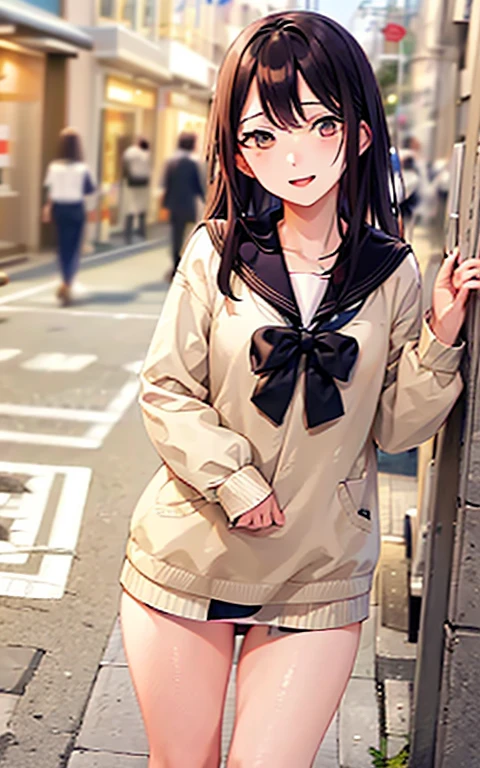 Best Quality, Detailed, 8K, 4K, Detailed beautiful girl, top-quality, hight resolution, a sailor suit、 hi-school girl, , are visible, NSFW, School、Wearing panties、