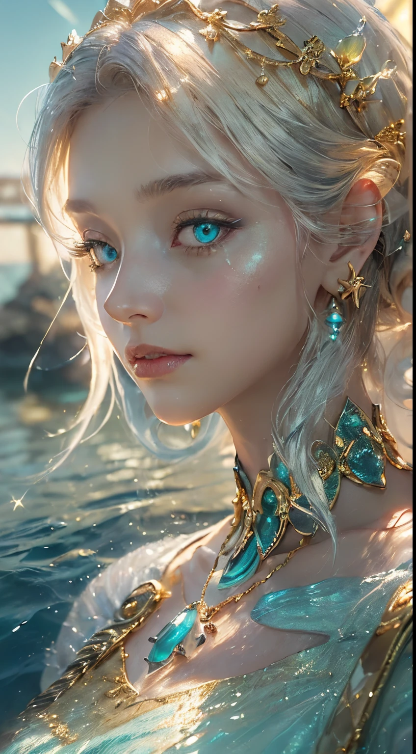 ((sword in hand:1.8)), (award-winning masterpiece, with incredible detail, textures and maximum detail), (full body view:1.6), (hyper realistic:1.4), (realistic:1.3), (upper body close-up:0.4), (many gold and silver treasures are sunken: 1.8), ( Top Quality Real Texture Skin), (((Underwater))), (Deep Sea: 1.5), (Dark Sea at Night: 1.6)), (Detailed True Circle Symmetrical Eye-Catching Exquisite Face, ((Medieval World)), (Full Length View: 1.6)), ((Mermaid)), ((Mermaid Prince Mermaid Noble)), (Eyes Burning Brightly Like Flames ), (she smiles mischievously), (sunken ship with treasures:1.4), (sunken temple on coral reef), (sunken temple, sunken cathedral, sunken temple ruins, sunken detached temple, sunken ruins of ancient castle, shining majestic water and light, coral reef, (eyes glowing golden in the dark:1.5), (eyes with a strong inner (strong golden light from within:1.5), (bioluminescence:1.5), (full body view:1.6), (swirling water currents and currents in background), (dramatic light), (magnificent scene), (her expression is gentle and beautiful), glass earrings in ears, (dramatic photo:1.4), (( dramatic pose))), (gorgeous photograph), (golden hair), (silver hair), (chestnut hair), (full body view:1.6), ((examining)), ((looking down)), (elaborately crafted necklace around her neck), (bioluminescent with brilliant sparkle:1.3), (flashy Hydromagic: 1.2), (beautiful fish in surrounding area), (luminous magic circle: 1.5), (full body view: 1.6), epic realistic, faded, art book, (Greg Rutkowski: 0.8), (teal and orange: 0.4), (art station: 1.5), cinematic ((neutral hues)), (ticker:1.5), (muted colors:1.2), hyperdetailed, dramatic light, (elaborate detail:1.1), complex background, (muted colors:1.2)