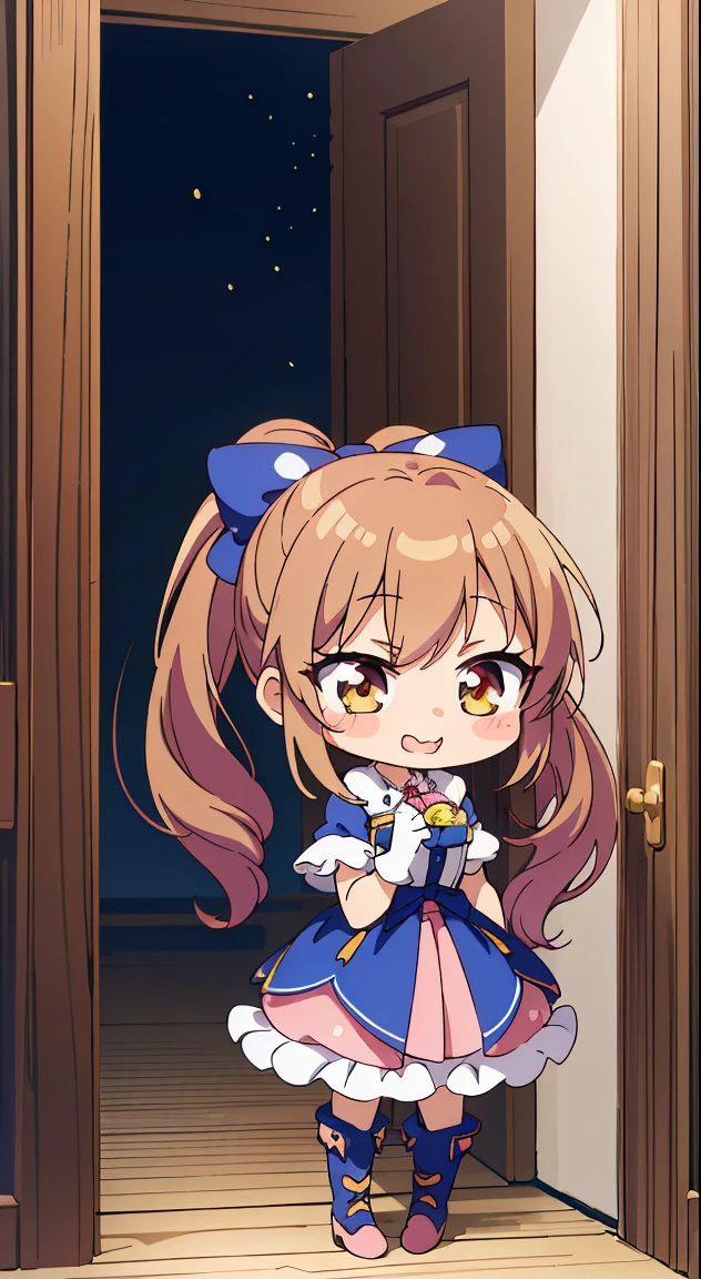 (masutepiece, Best Quality, Perfect Anatomy, High quality:1.4), nice hand, Perfect hands, Detailed beautiful hands, Large_filesize, fulcolor, hight resolution, symmetric, exceptional, Best aesthetic, newest, Anime, very beautiful detailed body,The hair,faces,The eye,(Chibi,Full body:1.6),BREAK,
1 beautiful girl(Cute:1.5),(Chibi:0.5),(kawaii:2.0),(Lori:2.0),(7 girl),(Solo:1.65),BREAK, (flat chest:1.2,), Clear skin, Beautiful skin, Shy, One Beautiful Girl,Colossal tits(Hair Bow, reddish brown hair, Twin-tailed:1.2), (Brown eyes, long eyelashes, Double eyelids: 1.2), BREAK, Star \(symbol\, (gloves, White Gloves:1.3), (bug, Dress,polka dot:1.3) , Looking at Viewer,(long boots:1.2),Shiny skin,Clear skin, Beautiful skin,(best quality face),(Top quality glowing eyes), (The best smile,Doya face:1.45),
BREAK ,(plein air),
( Landscape background :1.3) ,
(very beautiful woman from the front door :1.3) ,
(the woman arrived home :1.3) ,
(opened the entrance door :1.4),
(SWAT standing:1.3),
(the i'full of shyness :1.4),
(timid :1.2) ,
(upward looking gaze :1.2) ,
Looking Up ,
From above ,depth of fields,
BREAK,wakame,wakame,wakame,(Cowboy Shot:1.4),
BREAK,(Blurry background:1.3),(absurderes, hight resolution, Super Detail Art),cel shading,Clear Color, Lonely optical effect, Beautiful pictures, Bright glow, mystic atmosphere,(Close-up of girl:1.1), Mystical light particle effect,manga influence, clean line drawings,