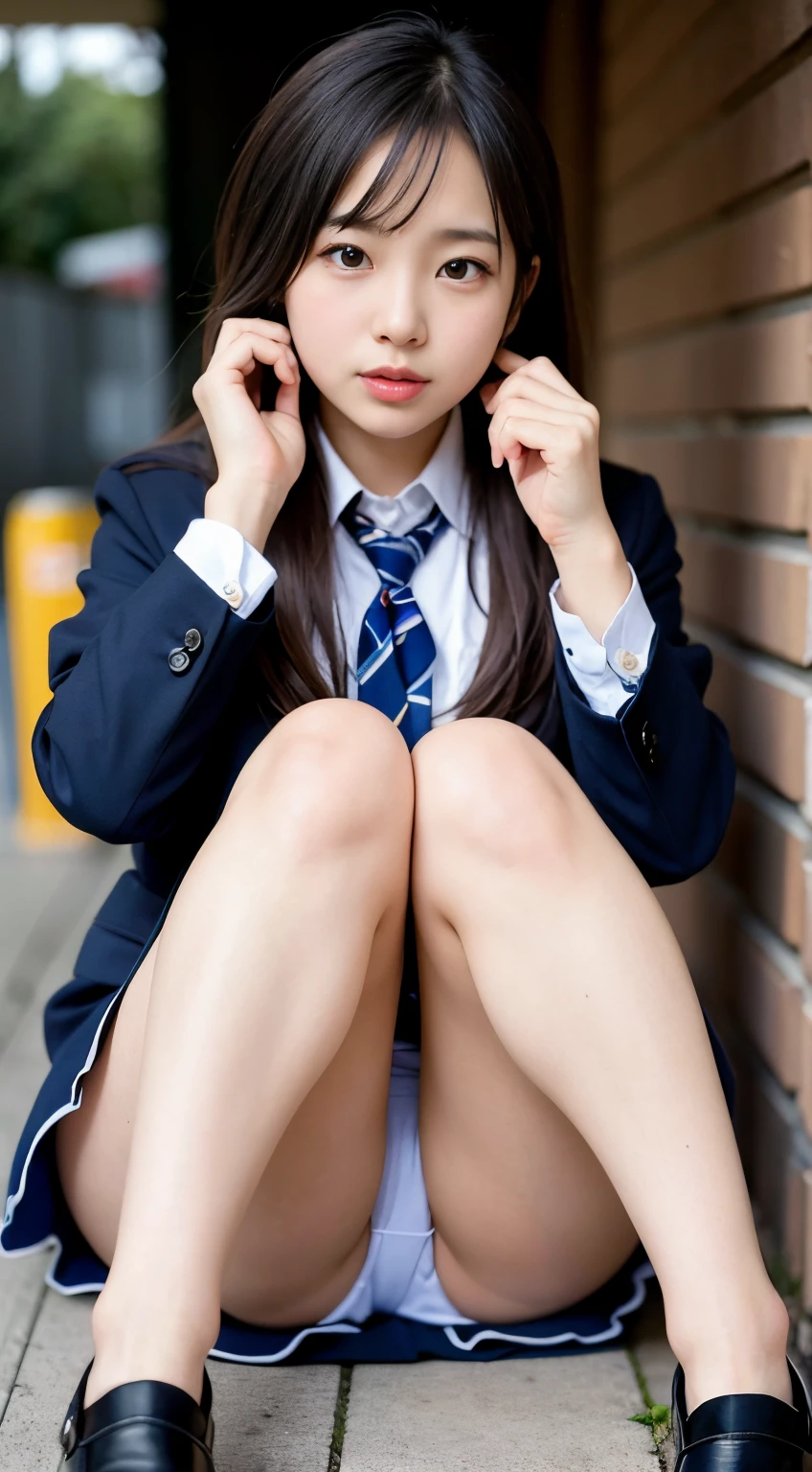 arafed asian woman in a school uniform sitting on the ground, Cute Schoolgirl, a hyperrealistic schoolgirl, of a schoolgirl posing, Japan school uniform, School Girl, japanese girl school uniform, a hyperrealistic schoolgirl, Young Pretty Gravure Idol, Seifuku, Realistic Young Gravure Idol, wearing japanese school uniform, beautiful anime high school girl