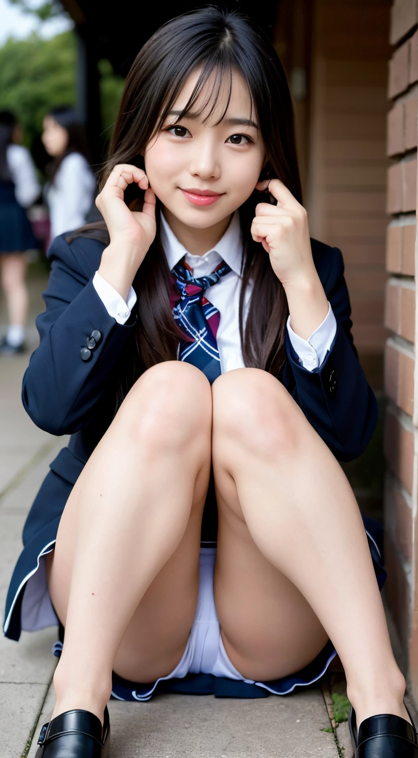 arafed asian woman in a school uniform sitting on the ground, Cute Schoolgirl, a hyperrealistic schoolgirl, of a schoolgirl posing, Japan school uniform, School Girl, japanese girl school uniform, a hyperrealistic schoolgirl, Young Pretty Gravure Idol, Seifuku, Realistic Young Gravure Idol, wearing japanese school uniform, beautiful anime high school girl,a smile