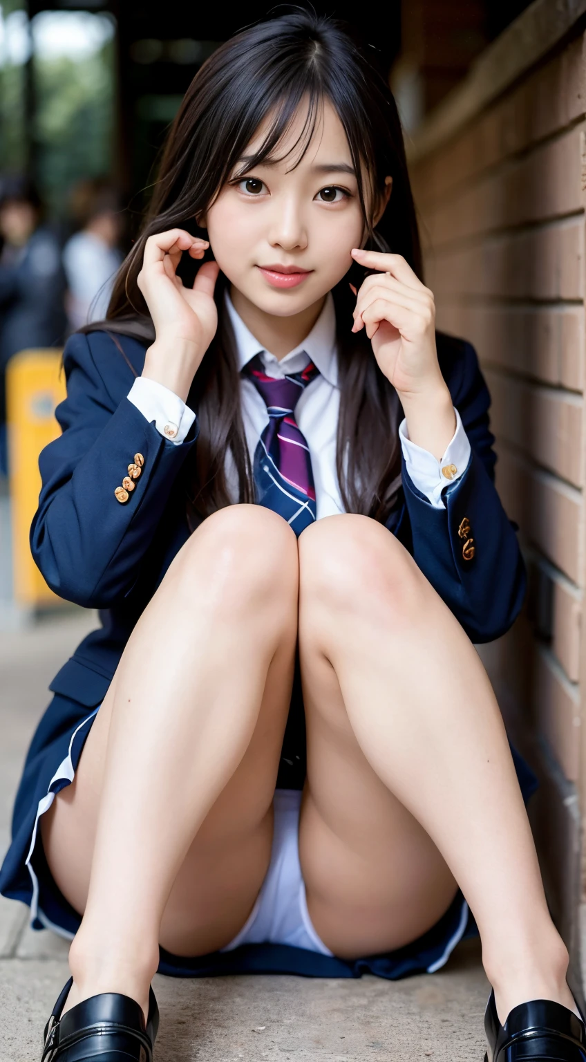 arafed asian woman in a school uniform sitting on the ground, Cute Schoolgirl, a hyperrealistic schoolgirl, of a schoolgirl posing, Japan school uniform, School Girl, japanese girl school uniform, a hyperrealistic schoolgirl, Young Pretty Gravure Idol, Seifuku, Realistic Young Gravure Idol, wearing japanese school uniform, beautiful anime high school girl,a smile