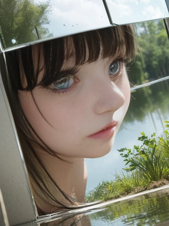 (young girl:1.1),,(the human:1.5), bangs,(The scenery reflected in the eyes of a crazy person:1.5),